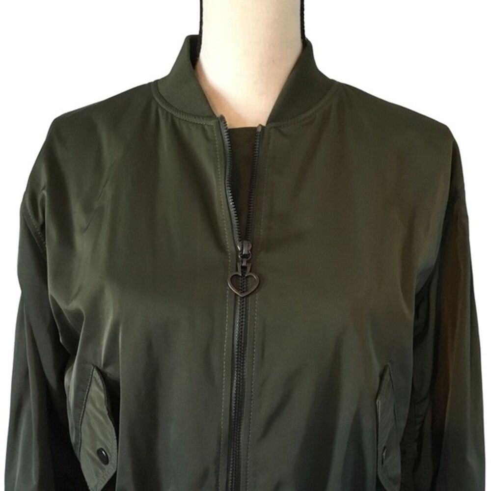 Kate Spade New York Full Zip Olive Green Bomber Jacket With Peplum Hem Size SM - Picture 7 of 10